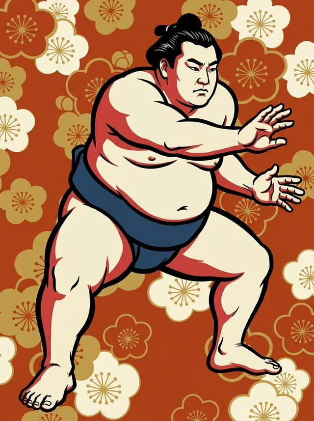 AI-generated illustration of a representative sumo wrestler. Not a photograph or a likeness of Harunafuji Shinji.