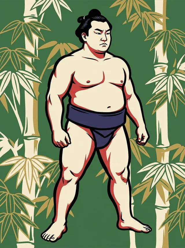 AI-generated illustration of a representative sumo wrestler. Not a photograph or a likeness of Naranishiki Masakichi.