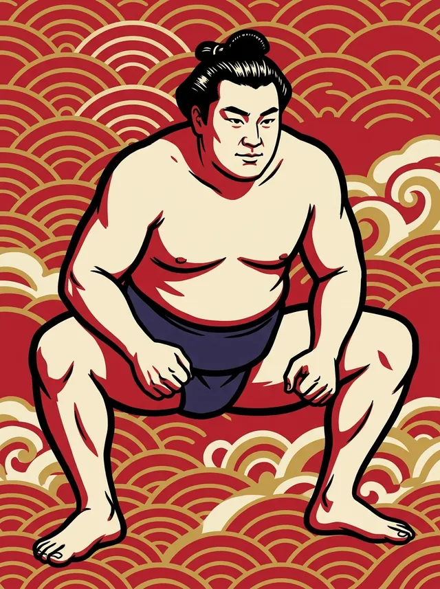AI-generated illustration of a representative sumo wrestler. Not a photograph or a likeness of Takenosato Takezo.