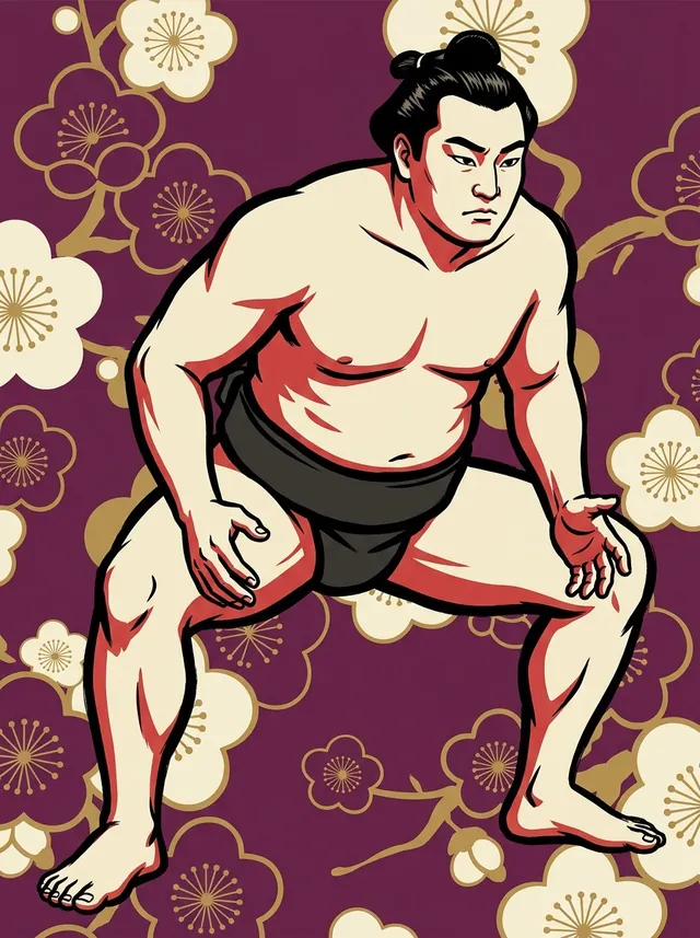 AI-generated illustration of a representative sumo wrestler. Not a photograph or a likeness of Sawakaze.