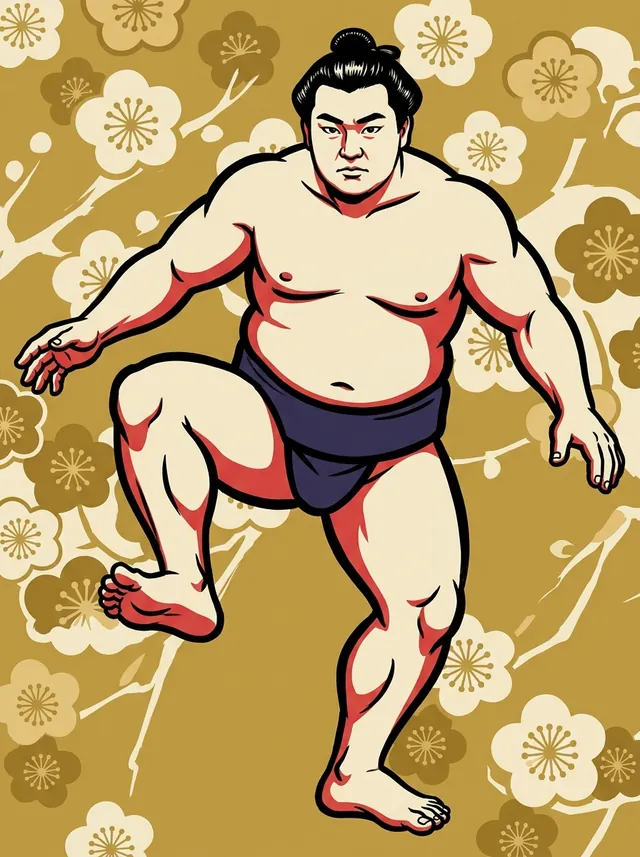 AI-generated illustration of a representative sumo wrestler. Not a photograph or a likeness of Izuminada Tatsuo.