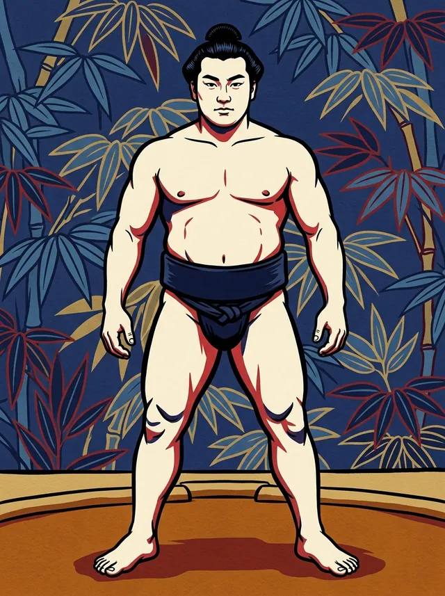 AI-generated illustration of a representative sumo wrestler. Not a photograph or a likeness of Tsuboi Kichie.