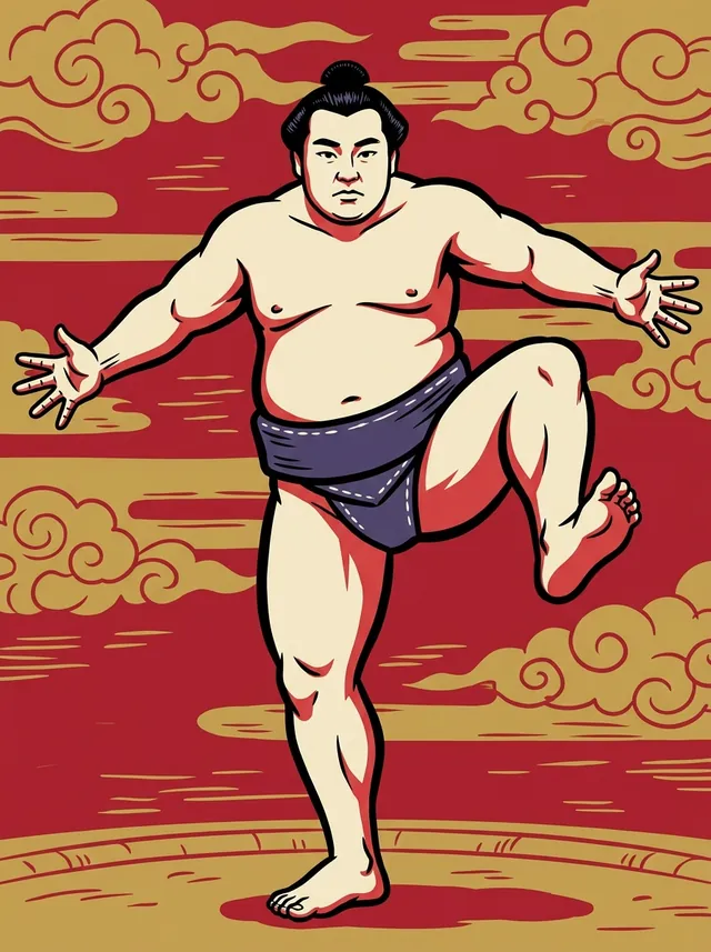 AI-generated illustration of a representative sumo wrestler. Not a photograph or a likeness of Tsuminesan Masao.