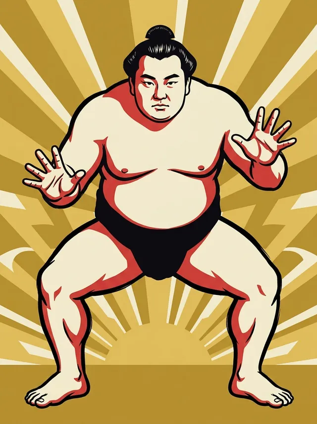AI-generated illustration of a representative sumo wrestler. Not a photograph or a likeness of Seionada Kozo.