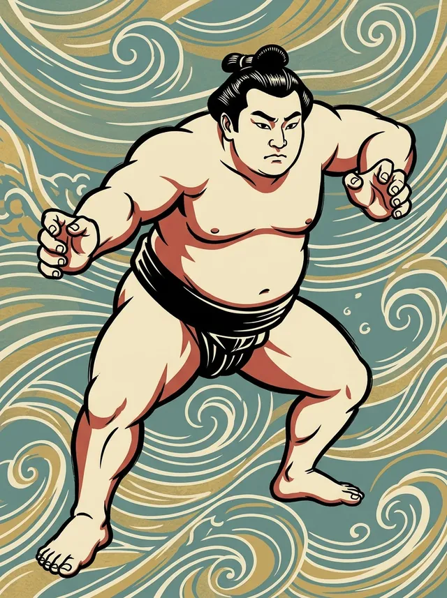 AI-generated illustration of a representative sumo wrestler. Not a photograph or a likeness of Tsugarufuji Setsuzo.