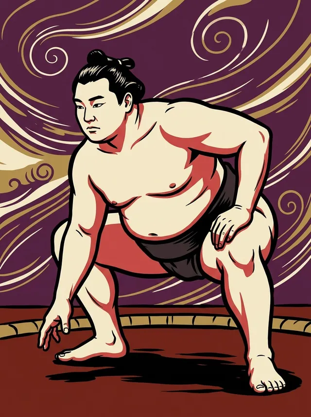 AI-generated illustration of a representative sumo wrestler. Not a photograph or a likeness of Kiyononada Fumiyuki.