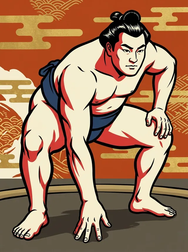 AI-generated illustration of a representative sumo wrestler. Not a photograph or a likeness of Genjiyama Rikisaburo.