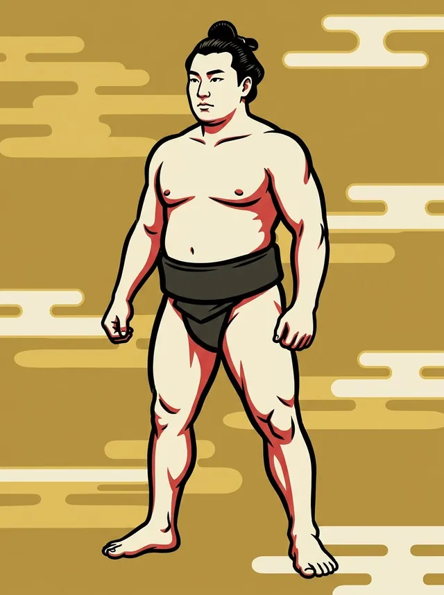 AI-generated illustration of a representative sumo wrestler. Not a photograph or a likeness of Shionohama Yoshio.