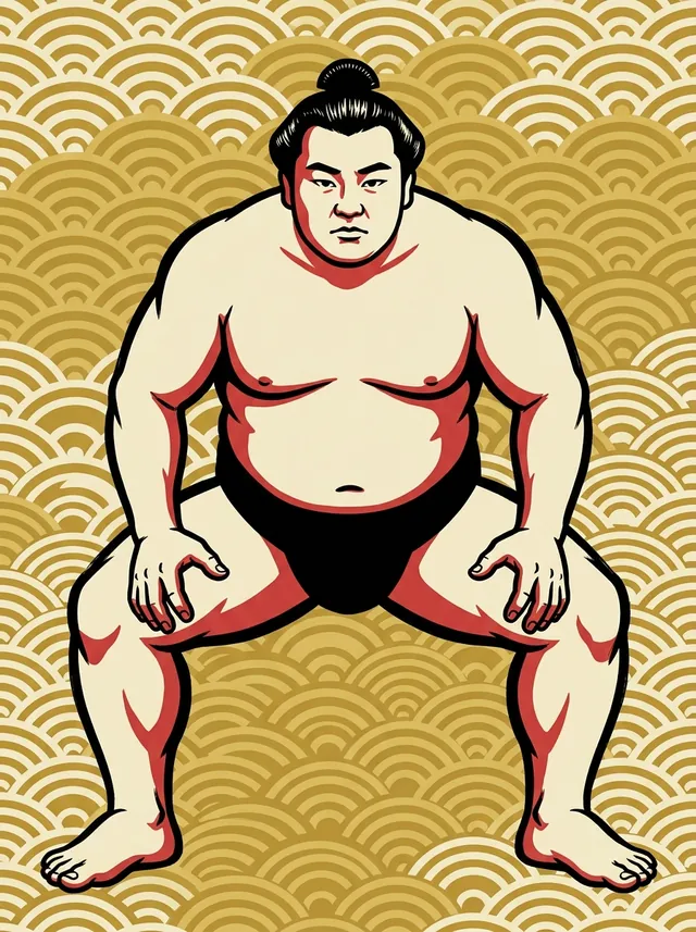 AI-generated illustration of a representative sumo wrestler. Not a photograph or a likeness of Nihozan Mitsuyoshi.