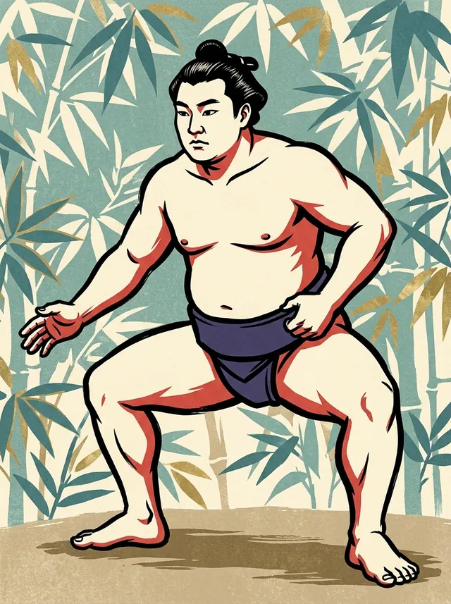 AI-generated illustration of a representative sumo wrestler. Not a photograph or a likeness of Terunishiki Tomiji.
