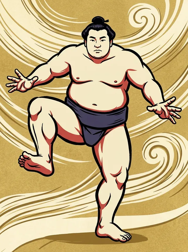 AI-generated illustration of a representative sumo wrestler. Not a photograph or a likeness of Teruzakura Hiroyuki.