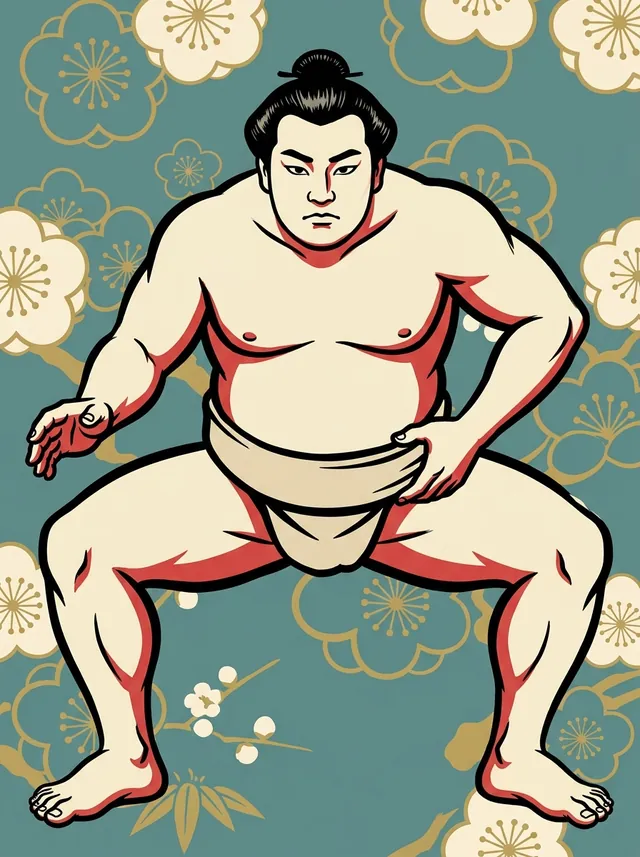 AI-generated illustration of a representative sumo wrestler. Not a photograph or a likeness of Terunoumi Juji.