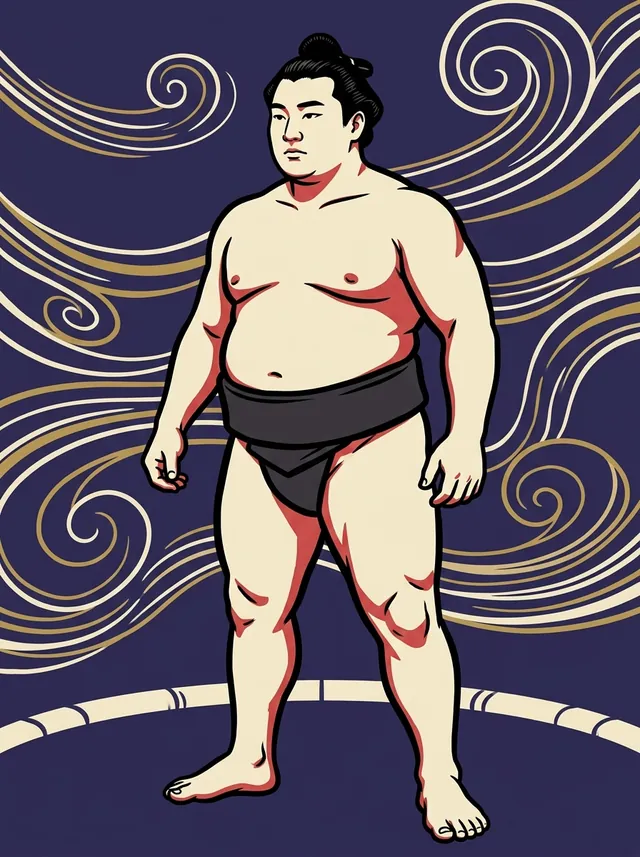AI-generated illustration of a representative sumo wrestler. Not a photograph or a likeness of Tamazakura Hachiro.
