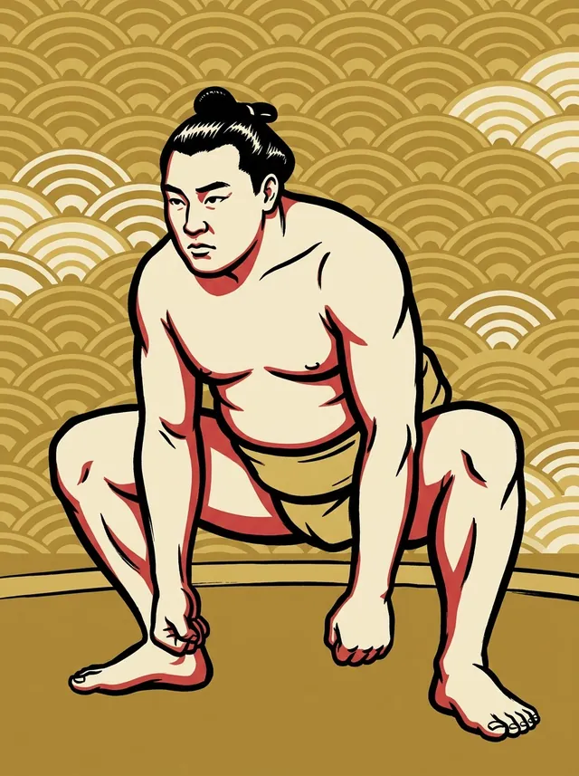 AI-generated illustration of a representative sumo wrestler. Not a photograph or a likeness of Genbu Mitsuru.
