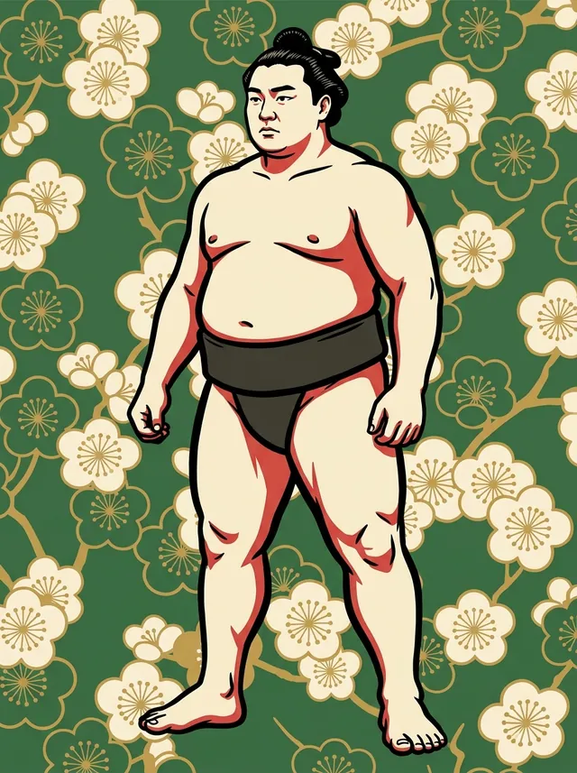 AI-generated illustration of a representative sumo wrestler. Not a photograph or a likeness of Kotohakusan Toshiya.