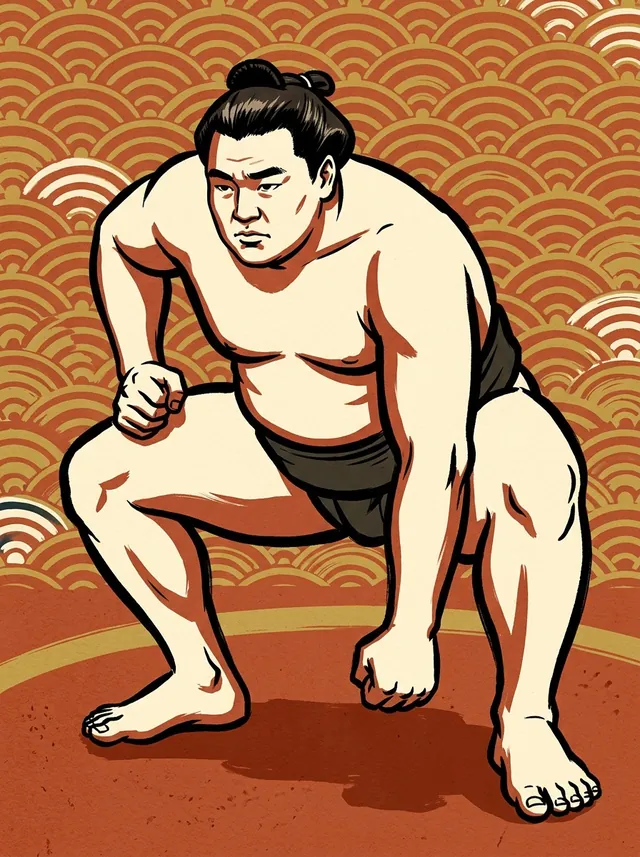 AI-generated illustration of a representative sumo wrestler. Not a photograph or a likeness of Kototateyama Kaneshige.