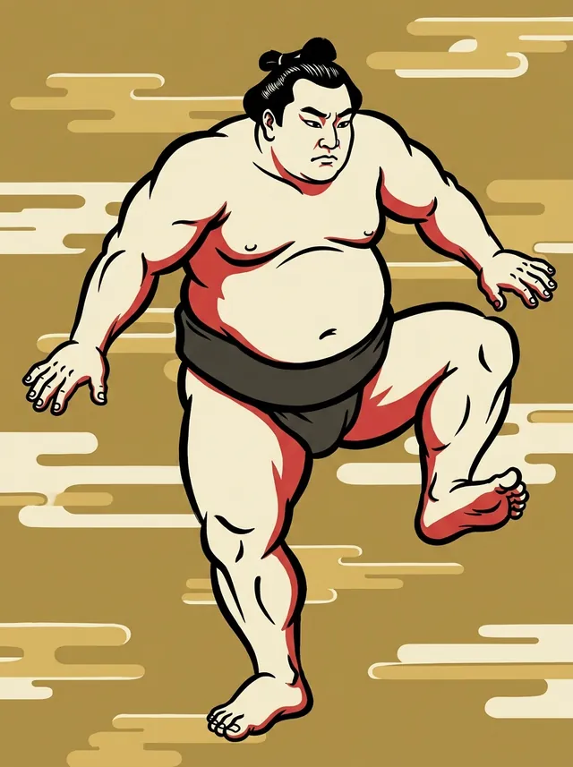 AI-generated illustration of a representative sumo wrestler. Not a photograph or a likeness of Kotoiwakuni Takeshi.