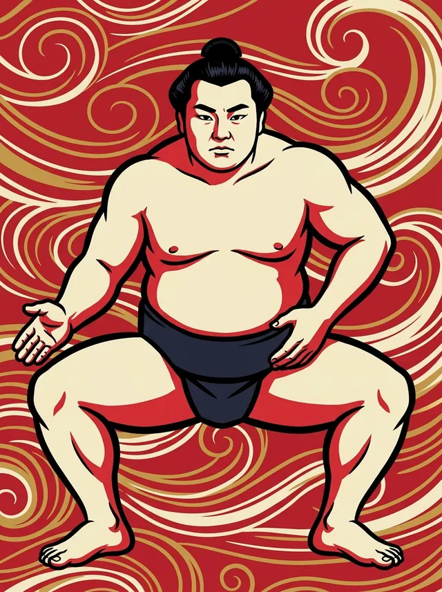 AI-generated illustration of a representative sumo wrestler. Not a photograph or a likeness of Datenishiki Kazunari.