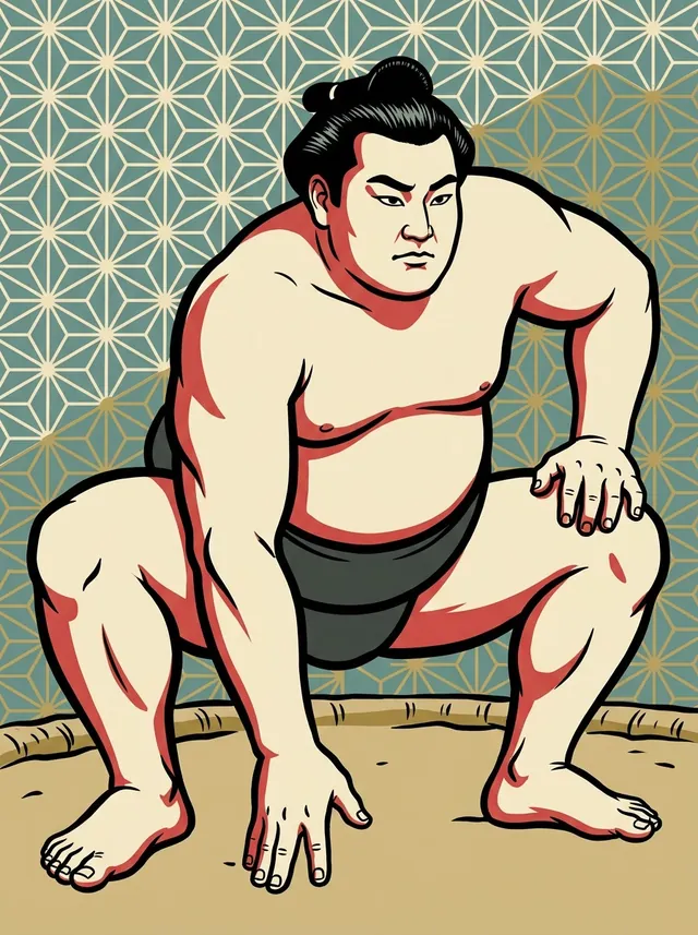 AI-generated illustration of a representative sumo wrestler. Not a photograph or a likeness of Masagoiwa Saburo.
