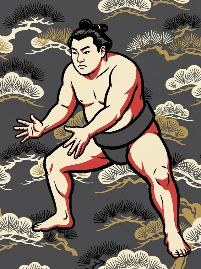 AI-generated illustration of a representative sumo wrestler. Not a photograph or a likeness of Manazuru Teruhisa.