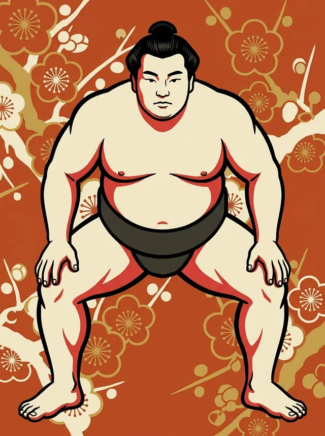 AI-generated illustration of a representative sumo wrestler. Not a photograph or a likeness of Hakuryuyama Keisuke.