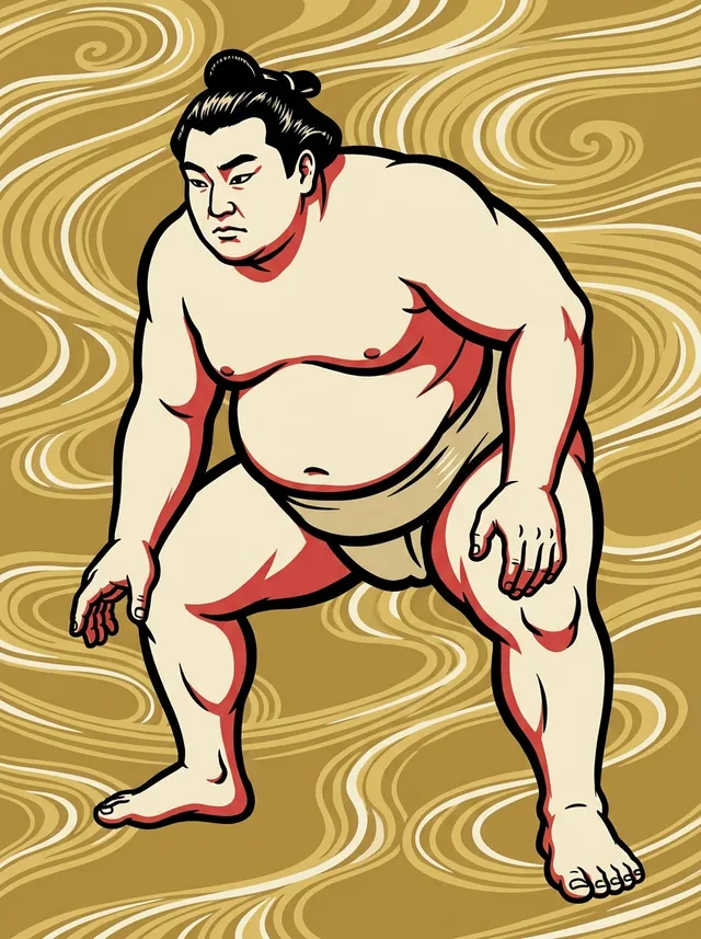 AI-generated illustration of a representative sumo wrestler. Not a photograph or a likeness of Hagiyama Hirofumi.