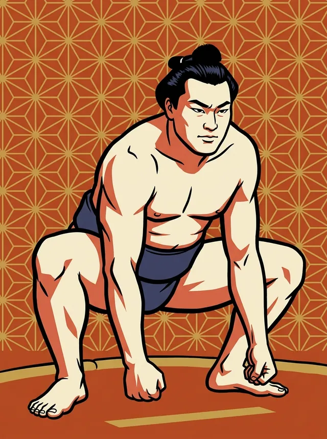 AI-generated illustration of a representative sumo wrestler. Not a photograph or a likeness of Fukudayama Takehiro.