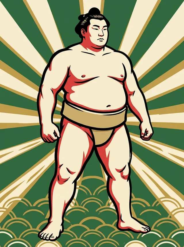 AI-generated illustration of a representative sumo wrestler. Not a photograph or a likeness of Hideminato Tadashi.
