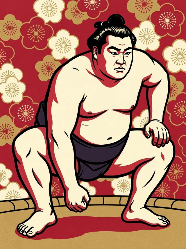 AI-generated illustration of a representative sumo wrestler. Not a photograph or a likeness of Fukunoumi Nanao.