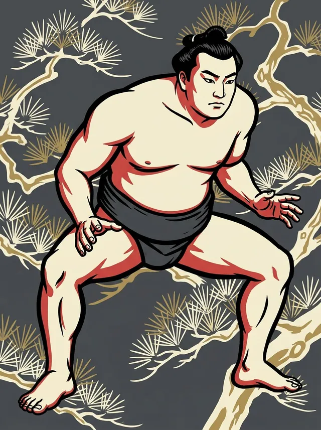 AI-generated illustration of a representative sumo wrestler. Not a photograph or a likeness of Hidenohana Yukihide.