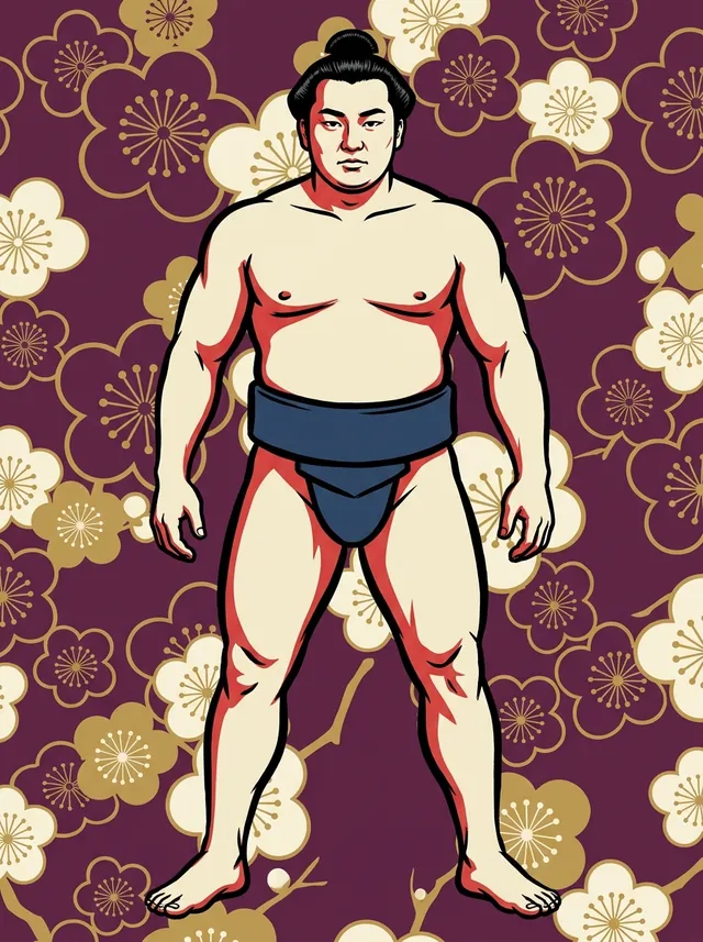 AI-generated illustration of a representative sumo wrestler. Not a photograph or a likeness of Fukunosato Ushinosuke.