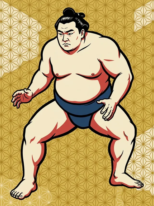 AI-generated illustration of a representative sumo wrestler. Not a photograph or a likeness of Hidenoumi Wataru.