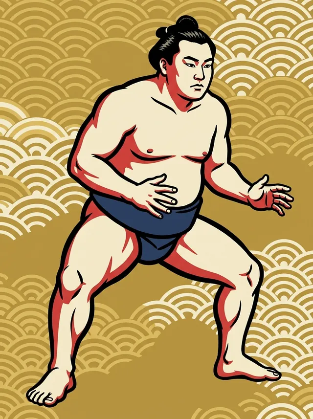 AI-generated illustration of a representative sumo wrestler. Not a photograph or a likeness of Hoshihikari Shinichi.