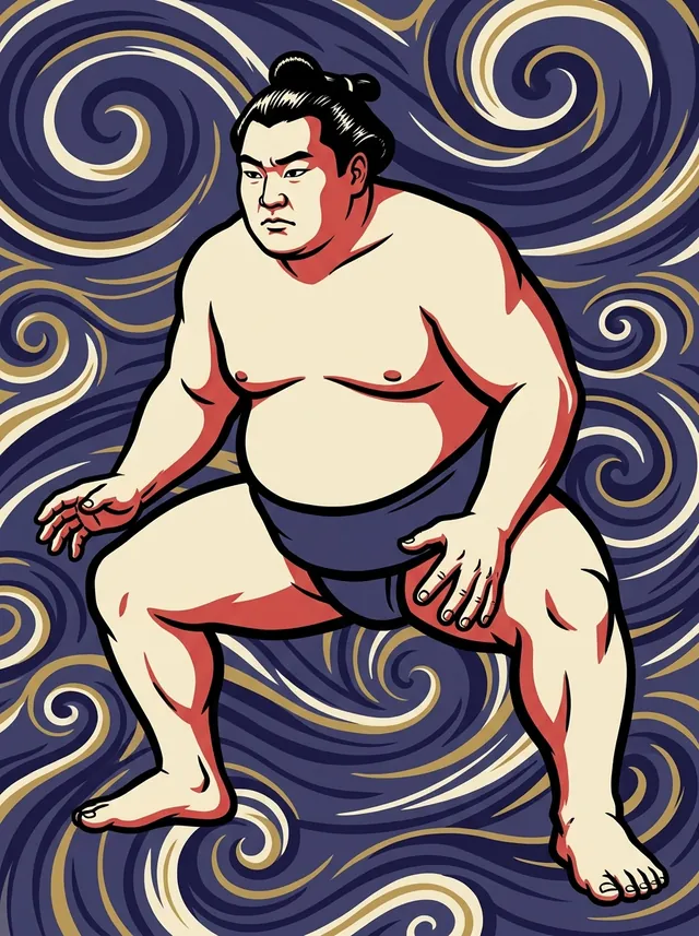 AI-generated illustration of a representative sumo wrestler. Not a photograph or a likeness of Tatsuhikari Kumagoro.