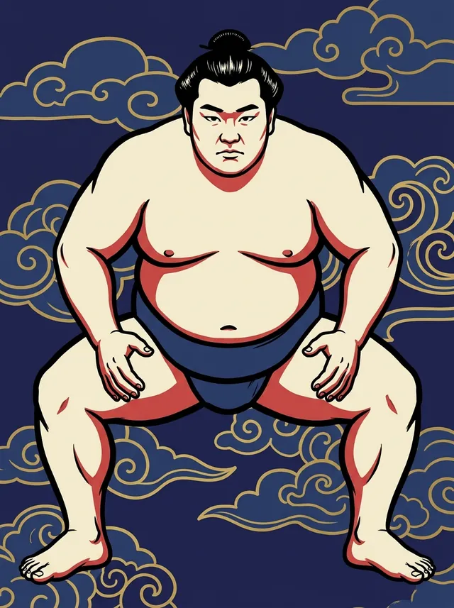AI-generated illustration of a representative sumo wrestler. Not a photograph or a likeness of Tachinofuji Yuji.