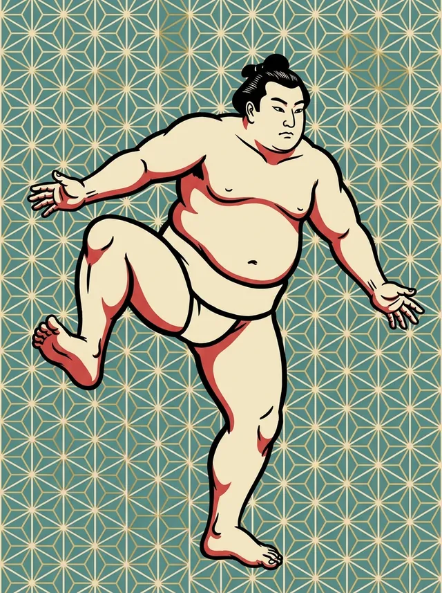 AI-generated illustration of a representative sumo wrestler. Not a photograph or a likeness of Tsukubane Seihei.