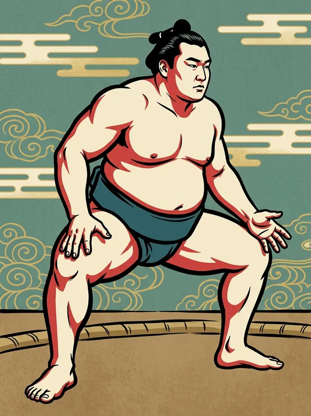 AI-generated illustration of a representative sumo wrestler. Not a photograph or a likeness of Ishibashi Kazumasa.