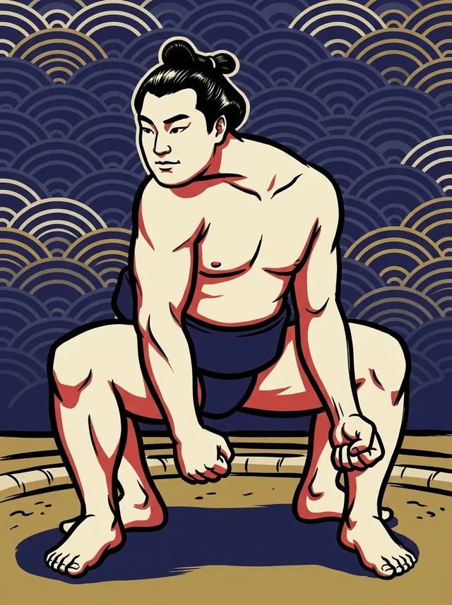 AI-generated illustration of a representative sumo wrestler. Not a photograph or a likeness of Tatsutano Kunikiyo.