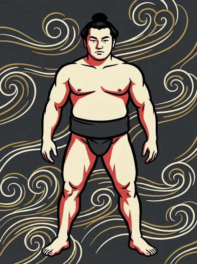 AI-generated illustration of a representative sumo wrestler. Not a photograph or a likeness of Ayanonami Shunichiro.