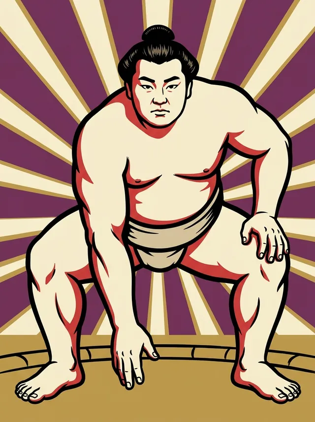AI-generated illustration of a representative sumo wrestler. Not a photograph or a likeness of Midorikuni Masao.