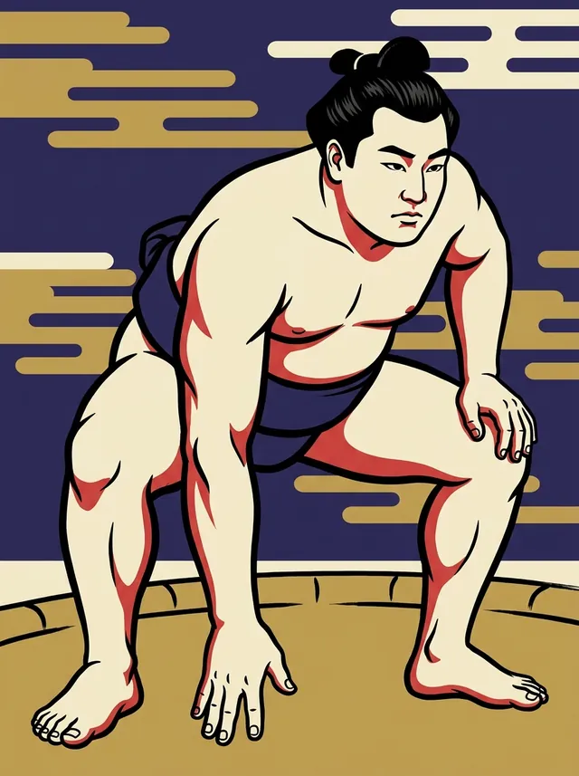 AI-generated illustration of a representative sumo wrestler. Not a photograph or a likeness of Ugohibiki Sukematsu.