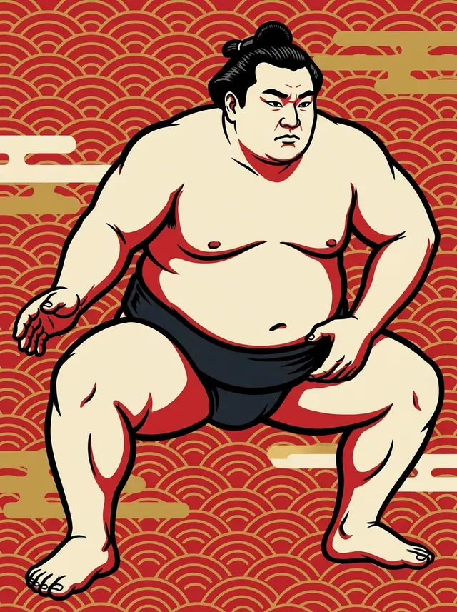 AI-generated illustration of a representative sumo wrestler. Not a photograph or a likeness of Yoshinohana Masaki.