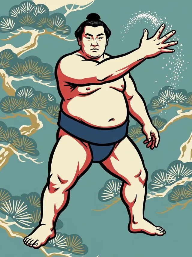 AI-generated illustration of a representative sumo wrestler. Not a photograph or a likeness of Ayaoni Kiichiro.