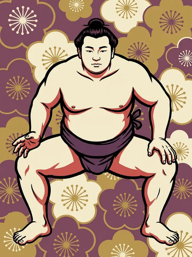 AI-generated illustration of a representative sumo wrestler. Not a photograph or a likeness of Isenishiki Kanjiro.