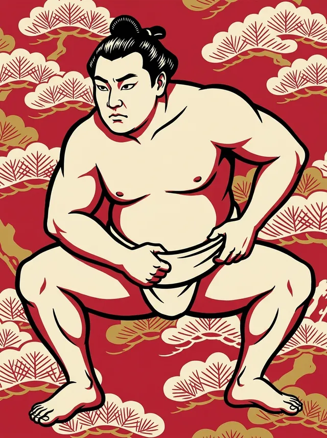 AI-generated illustration of a representative sumo wrestler. Not a photograph or a likeness of Hakuiyama.