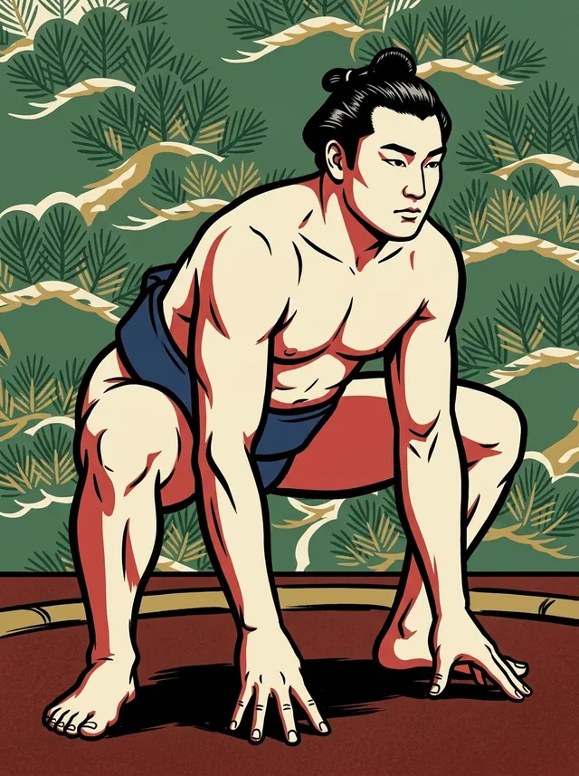 AI-generated illustration of a representative sumo wrestler. Not a photograph or a likeness of Midorishima Eizo.
