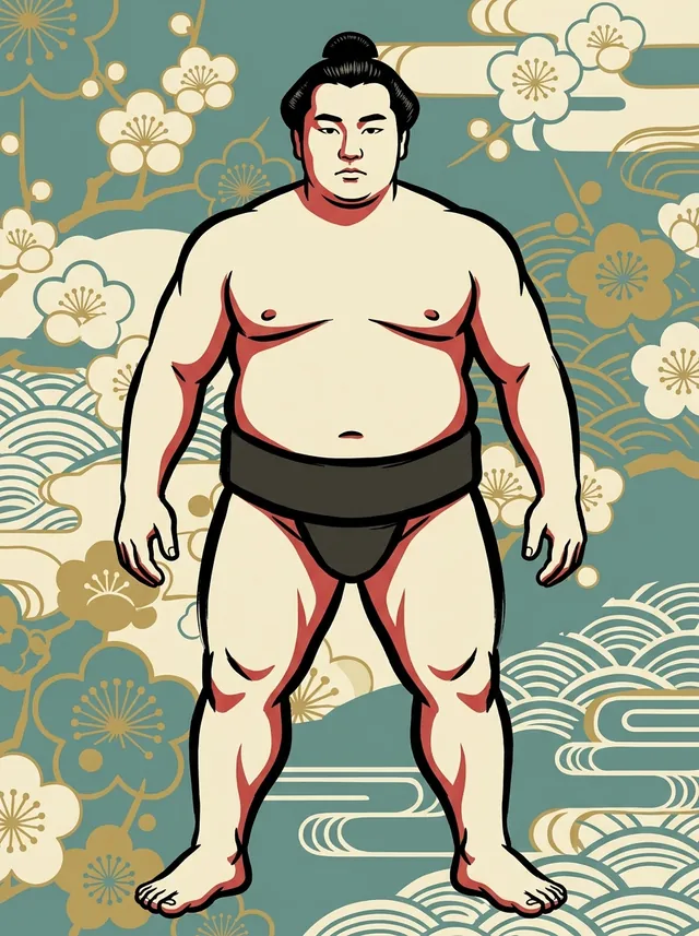 AI-generated illustration of a representative sumo wrestler. Not a photograph or a likeness of Maikaze Masahiro.