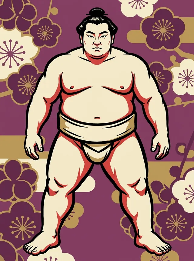 AI-generated illustration of a representative sumo wrestler. Not a photograph or a likeness of Wakanosato Shinobu.