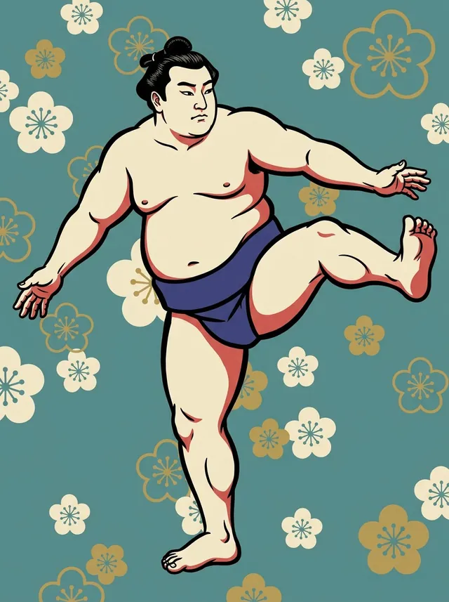 AI-generated illustration of a representative sumo wrestler. Not a photograph or a likeness of Wakanokuni Takeo.