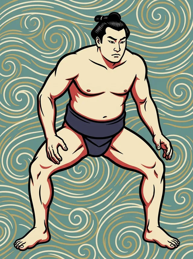 AI-generated illustration of a representative sumo wrestler. Not a photograph or a likeness of Hananofuji Shozo.